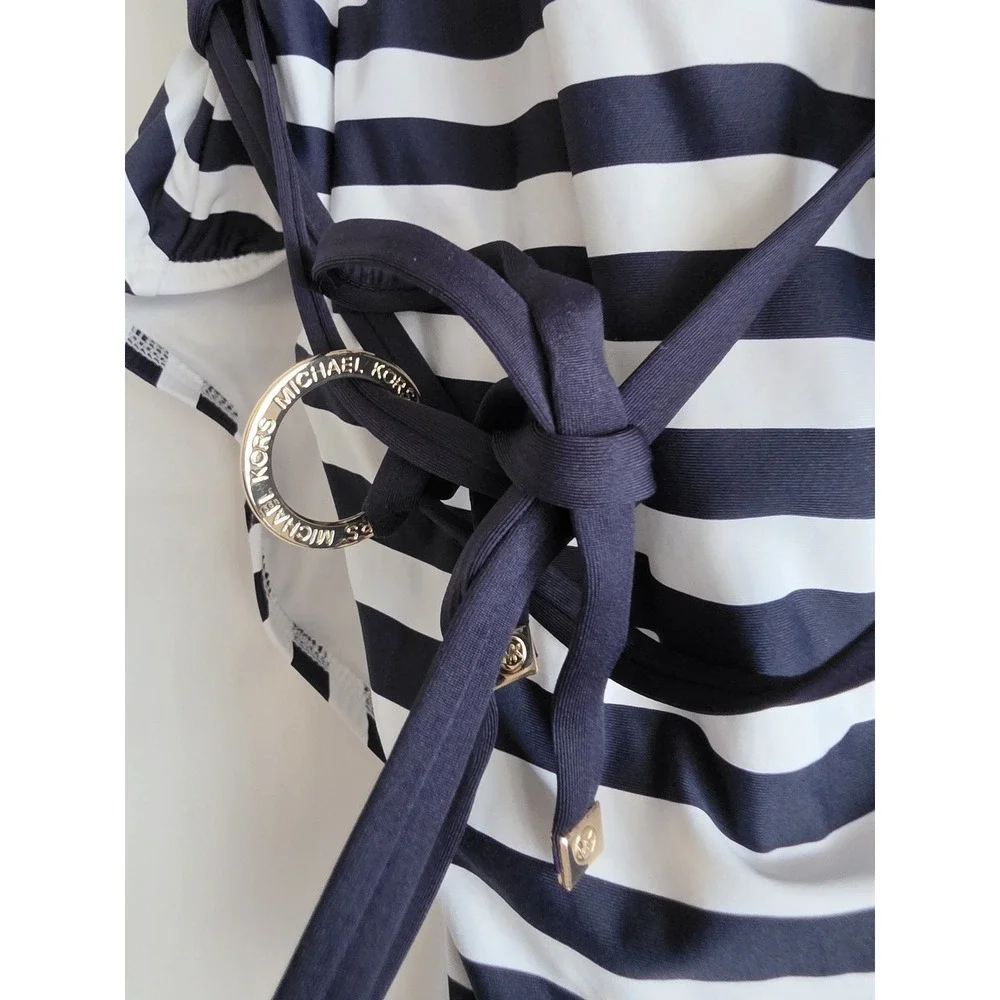 Michael Kors One Piece Swimsuit Size 14 Navy White Striped Sleeveless Classic